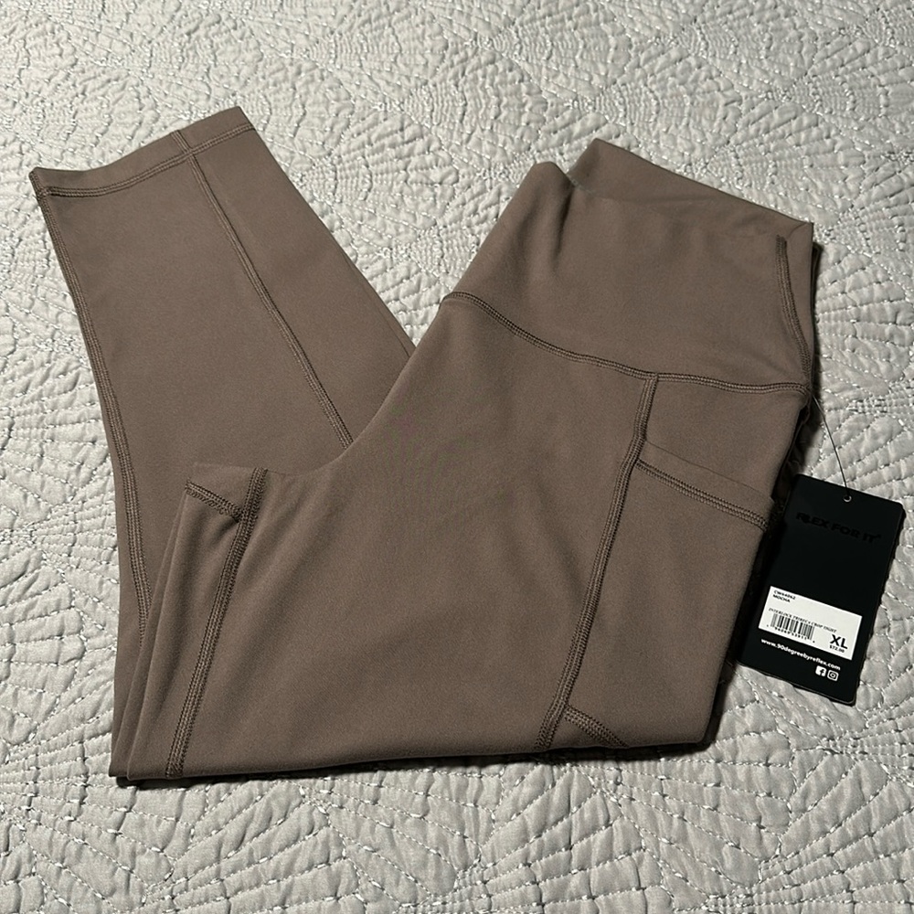 90 Degrees High Rise Cropped Mocha Leggings with Side Pockets, NWT’s, Size XL - Picture 1 of 7